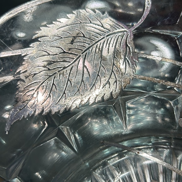 Vintage (Antique )Sterling Silver Serving Platter w/ Inlay Leaves - Picture 2 of 6